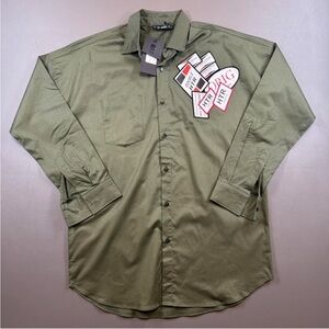 Open 2562 Patch Shirt NWT • Military Green Button-Up • Streetwear M